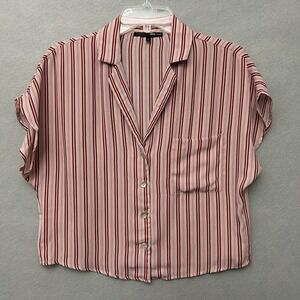 Daisy May Button Down Top Women Small Red Striped Short Sleeve Collared T65121